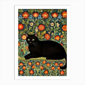 William Morris Black Cat In Flowers 5 Art Print