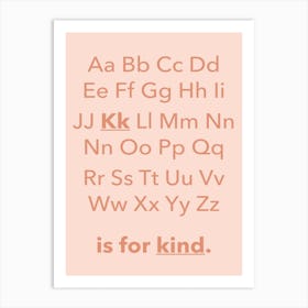 Abc Alphabet Kind Children's Pink Pastel Art Print