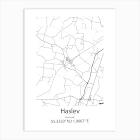 Haslev,Denmark Minimalist Map Art Print