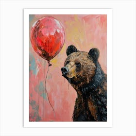 Cute Grizzly Bear 3 With Balloon Art Print