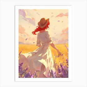 Girl In Lavender Field Art Print