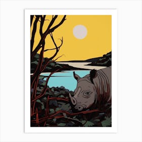 Rhino With The Sun Geometric Illustration 7 Art Print