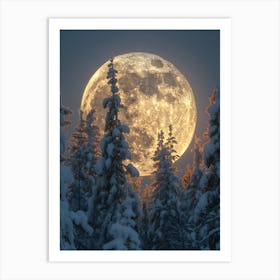 Full Moon In Winter Forest Art Print