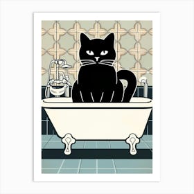 Black Cat In Bathtub 1 Art Print