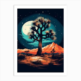 Joshua Tree With Starry Sky At Night In Retro Illustration Style (4) Art Print