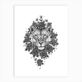 Lioness In Flowers Art Print
