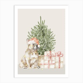 French Bulldog Christmas Tree Art Print