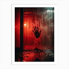 Creepy Texture Of A Bloody Handprint Smeared Across A Foggy Mirror Streaks Of Crimson Intertwining (4) Art Print