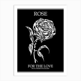 Black And White Rose Line Drawing 6 Poster Inverted Art Print