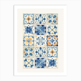 Blue And Orange Tiles Art Print