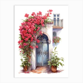 Malaga, Spain   Mediterranean Doors Watercolour Painting 2 Art Print