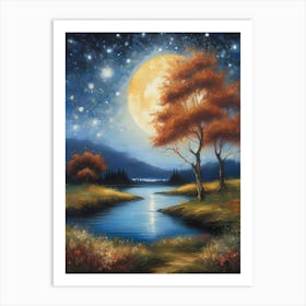 Moonlight Over The Water Art Print