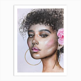 Afro Girl With Flower Watercolor portrait Art Print