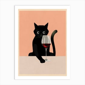 Cat & Wine Art Print