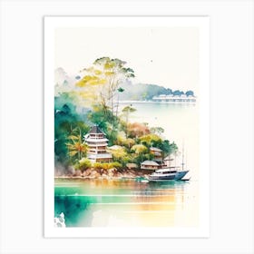 Gaya Island Malaysia Watercolour Pastel Tropical Destination Art Print