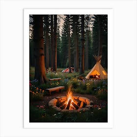 Campfire In The Woods Art Print