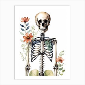 Floral Skeleton Watercolor Painting (7) Art Print