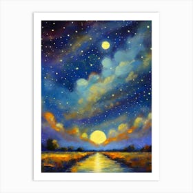 Moonlight Over A River Art Print