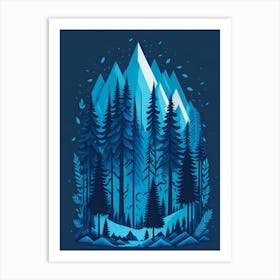 A Fantasy Forest At Night In Blue Theme 12 Art Print