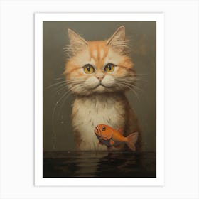 Cat With Fish Art Print