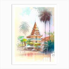 Sihanoukville Cambodia Watercolour Pastel Tropical Destination Art Print