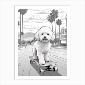 Bichon Frise Dog Skateboarding Line Art 2 Art Print