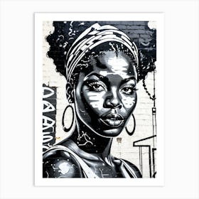 Vintage Graffiti Mural Of Beautiful Black Woman 138 Art Print