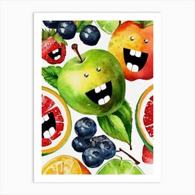 Happy Fruits Watercolor Painting Art Print