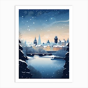 Winter Travel Night Illustration Prague Czech Republic 3 Art Print