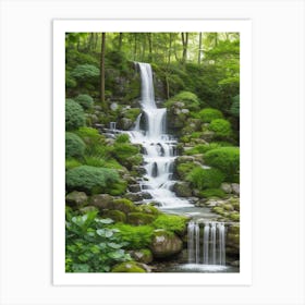 Waterfall In The Japanese Garden 1 Art Print