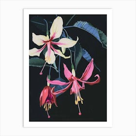 Neon Flowers On Black Fuchsia 2 Art Print