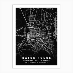 Baton Rouge Louisiana USA Black Map Art Print