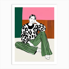 Woman In Leopard Pants Art Print