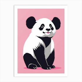 Playful Panda cub On Solid pink Background, modern animal art, baby panda Art Print