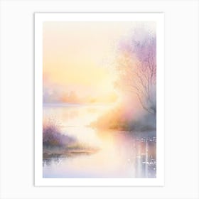 Sunrise Over River Waterscape Gouache 2 Art Print