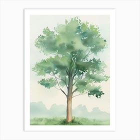 Acacia Tree Atmospheric Watercolour Painting 4 Art Print