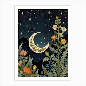 Moon And Flowers Style William Morris 34 Art Print