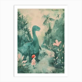 Dinosaur & A Child Storybook Painting Art Print