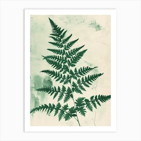 Green Ink Painting Of A Golden Leather Fern 1 Art Print