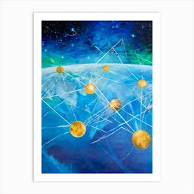 Abstract Digital Painting Featuring An Interconnected Web Of Telecom Cables And Satellites Symbolizi Art Print