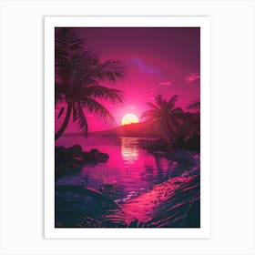 Synthwave Sunset At The Beach 5 Art Print