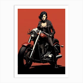 Biker Villain Asian Lady In Black On A Motorcycle Art Print