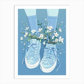 Blue Girl Shoes With Flowers 4 Art Print