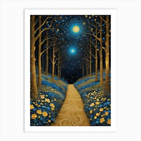 Starry Night Forest By Klimt Style (7) Art Print