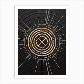 Geometric Glyph Symbol in Gold with Radial Array Lines on Dark Gray n.0251 Art Print
