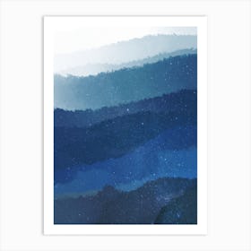 Minimal art abstract watercolor painting of blue hills Art Print
