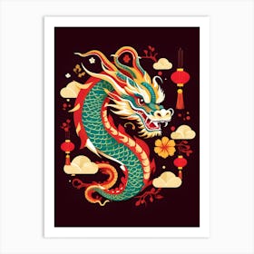 Dragon On Black Background Art Print