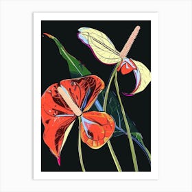 Neon Flowers On Black Flamingo Flower 1 Art Print