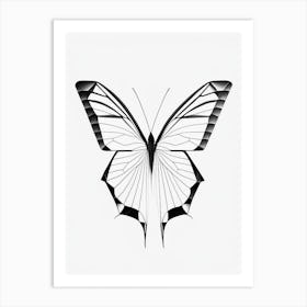 Butterfly Outline Black & White Geometric 1 Art Print