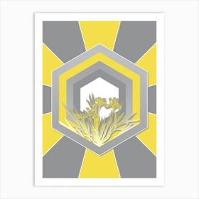 Vintage Dwarf Crested Iris Botanical Geometric Art in Yellow and Gray n.417 Art Print